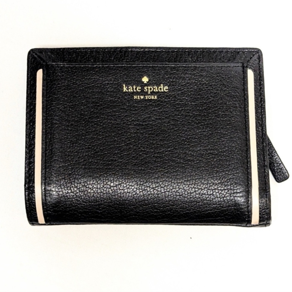 Kate Spade NY Black Leather Wallet with White Trim